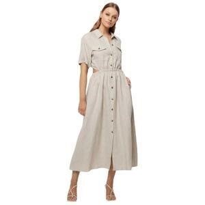 Mossman New Motivation Dress Tan Linen Size 10 NEW Button Front Midi Open Back